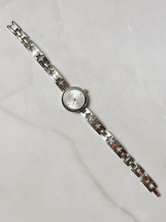 Anchor Blue Silver Tone Star Link Bracelet Watch – White Dial – Quartz – New Battery