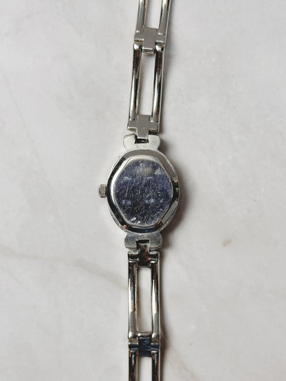 Cote d’Azur Silver Tone Petite Bracelet Watch – Black Dial – Quartz – New Battery