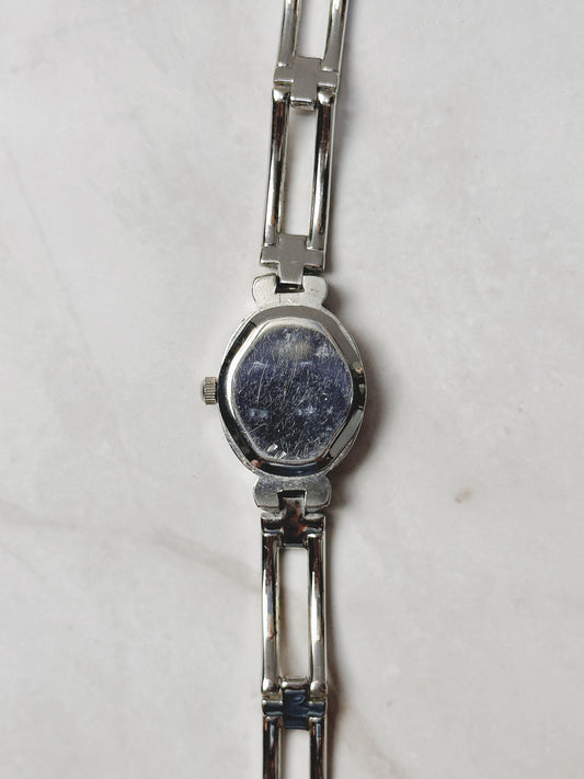 Cote d’Azur Silver Tone Petite Bracelet Watch – Black Dial – Quartz – New Battery