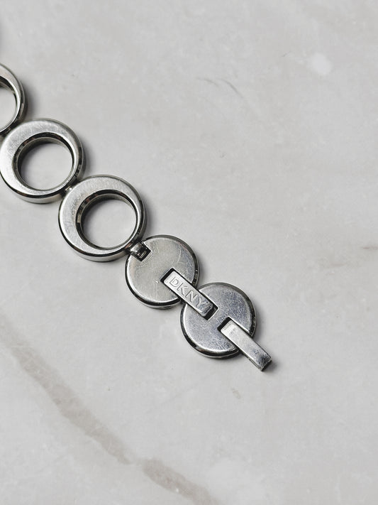 DKNY Silver Tone Bracelet Watch – Modern Circle Link Design – Minimalist Dial – New Battery