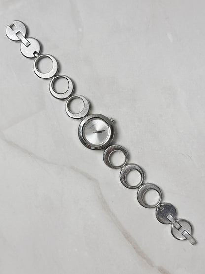 DKNY Silver Tone Bracelet Watch – Modern Circle Link Design – Minimalist Dial – New Battery