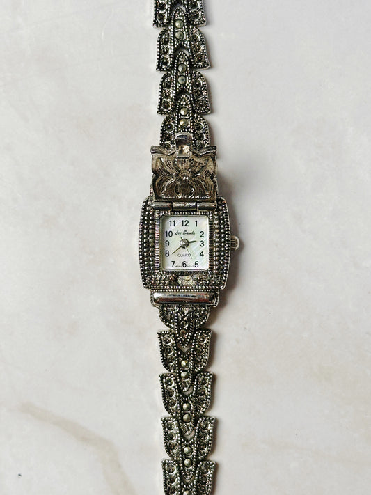 Lee Sands Marcasite Bracelet Watch – Ornate Vintage Style – Japan Quartz – New Battery