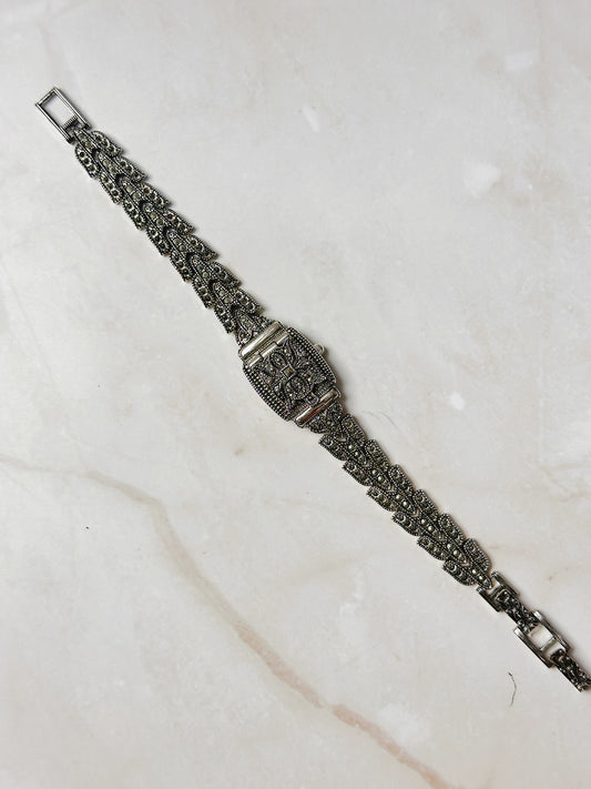Lee Sands Marcasite Bracelet Watch – Ornate Vintage Style – Japan Quartz – New Battery