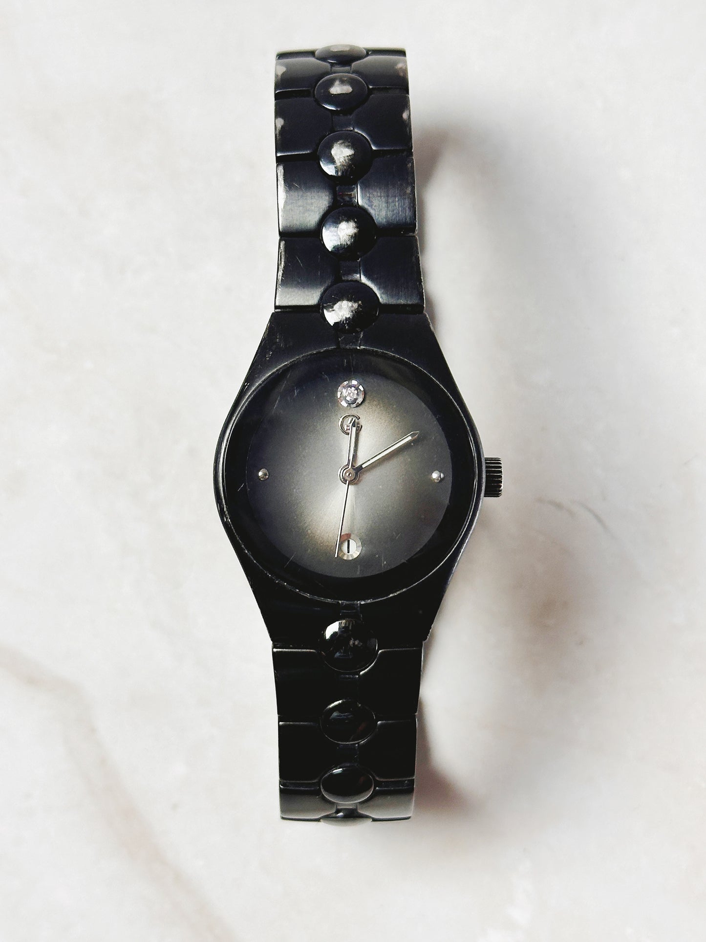 George Black Tone Fashion Watch – Minimalist Dial – Crystal Accents – New Battery