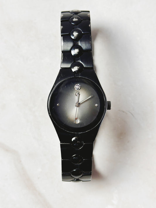 George Black Tone Fashion Watch – Minimalist Dial – Crystal Accents – New Battery