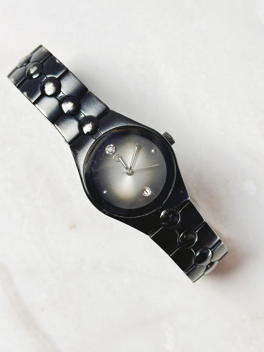 George Black Tone Fashion Watch – Minimalist Dial – Crystal Accents – New Battery