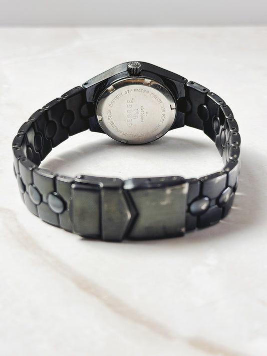 George Black Tone Fashion Watch – Minimalist Dial – Crystal Accents – New Battery