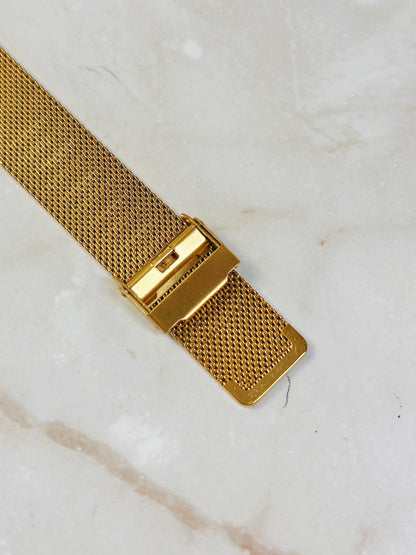 Seiko Quartz Gold-Tone Rectangular Watch – Textured Dial – Mesh Bracelet