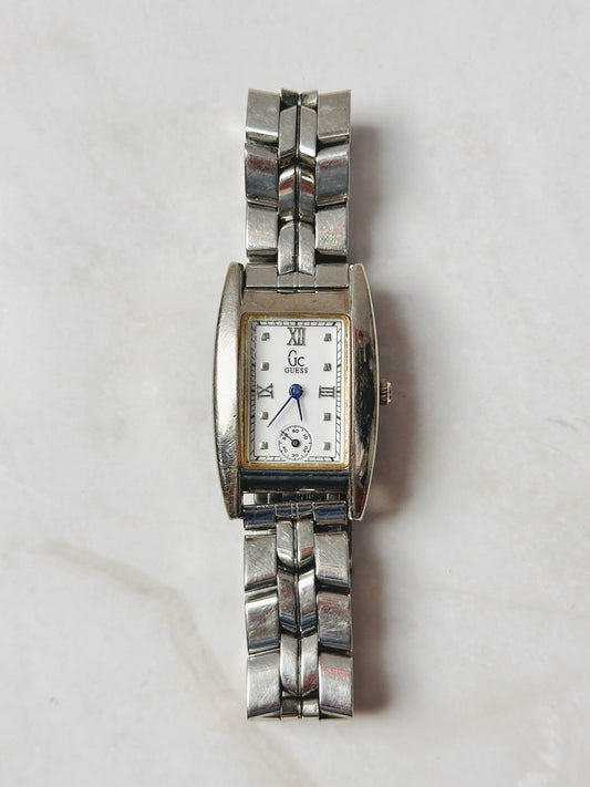 GC Guess Collection Rectangular Watch – Silver Tone – Small Seconds – New Battery