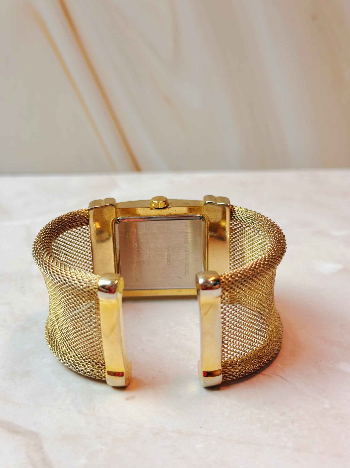 Gruen Tank Style Watch – Gold Tone Crystal Bangle Bezel – Roman Numerals – Quartz – New Battery