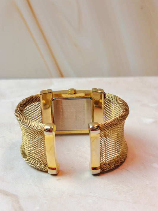 Gruen Tank Style Watch – Gold Tone Crystal Bangle Bezel – Roman Numerals – Quartz – New Battery