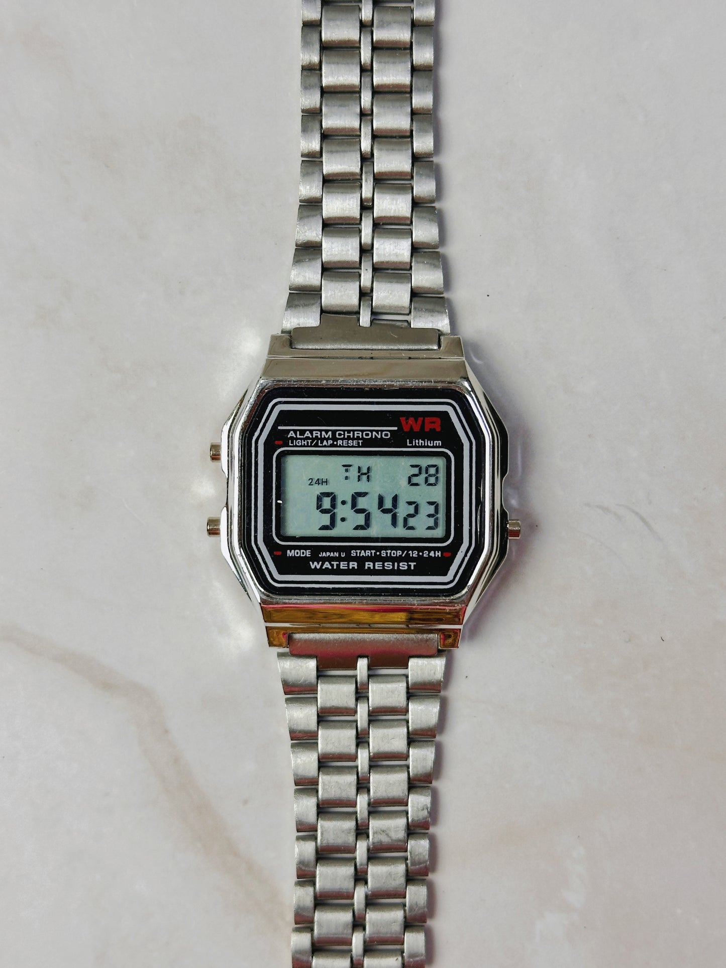 Vintage Style Digital Alarm Chronograph Watch – Stainless Steel Bracelet – WR – Quartz – New Battery