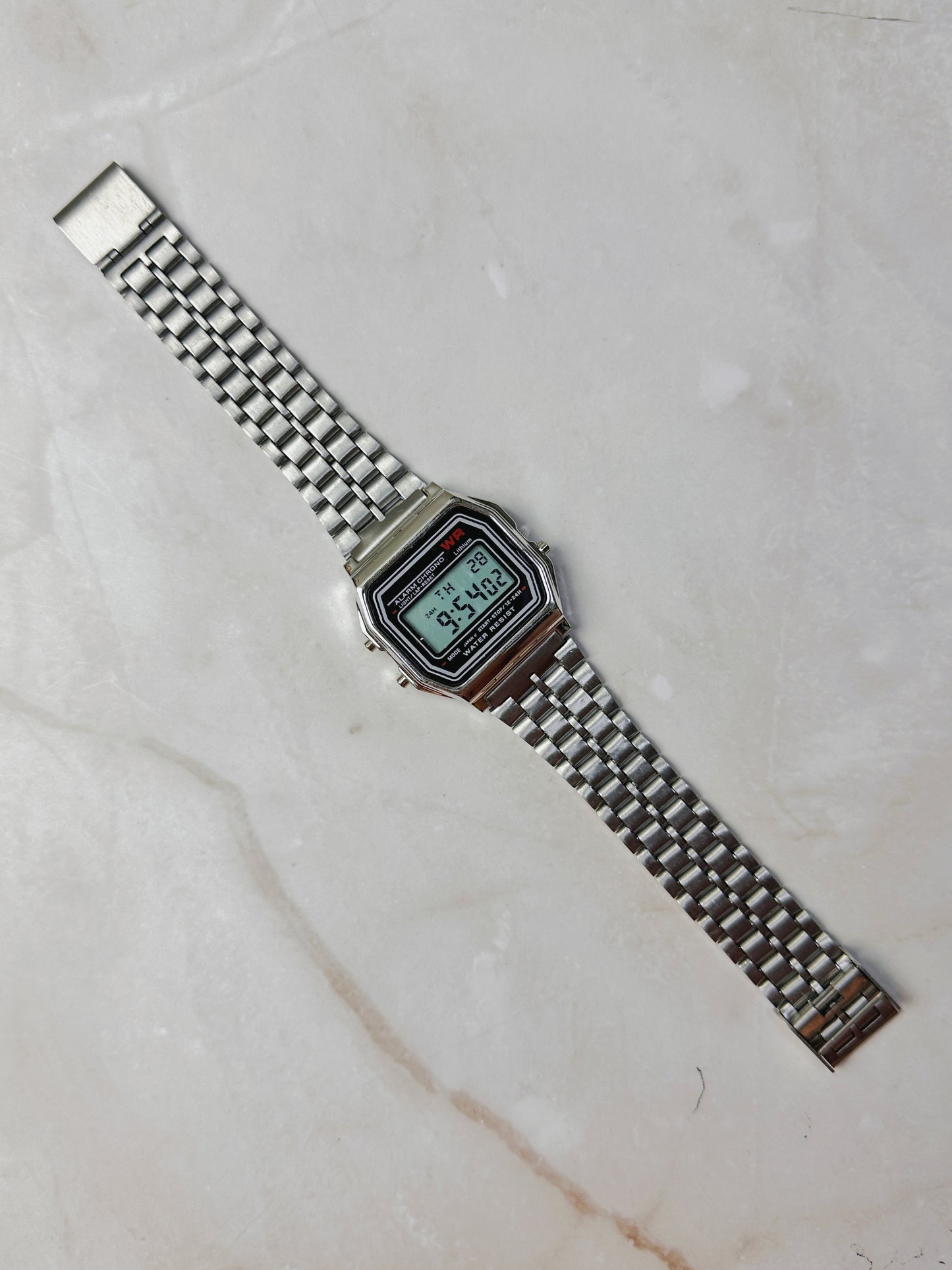 Vintage Style Digital Alarm Chronograph Watch – Stainless Steel Bracelet – WR – Quartz – New Battery