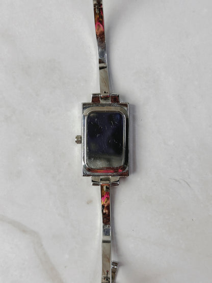 Côte d’Azur Rectangular Watch – Crystal Bezel – Silver Tone Bangle Bracelet – Quartz – New Battery