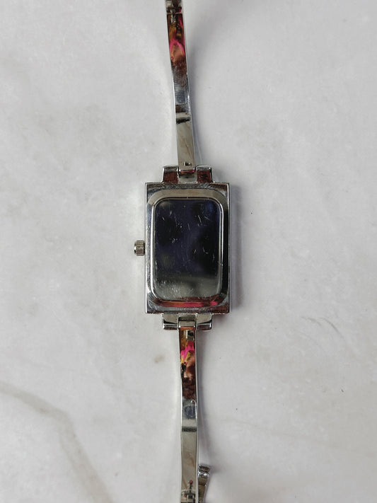 Côte d’Azur Rectangular Watch – Crystal Bezel – Silver Tone Bangle Bracelet – Quartz – New Battery
