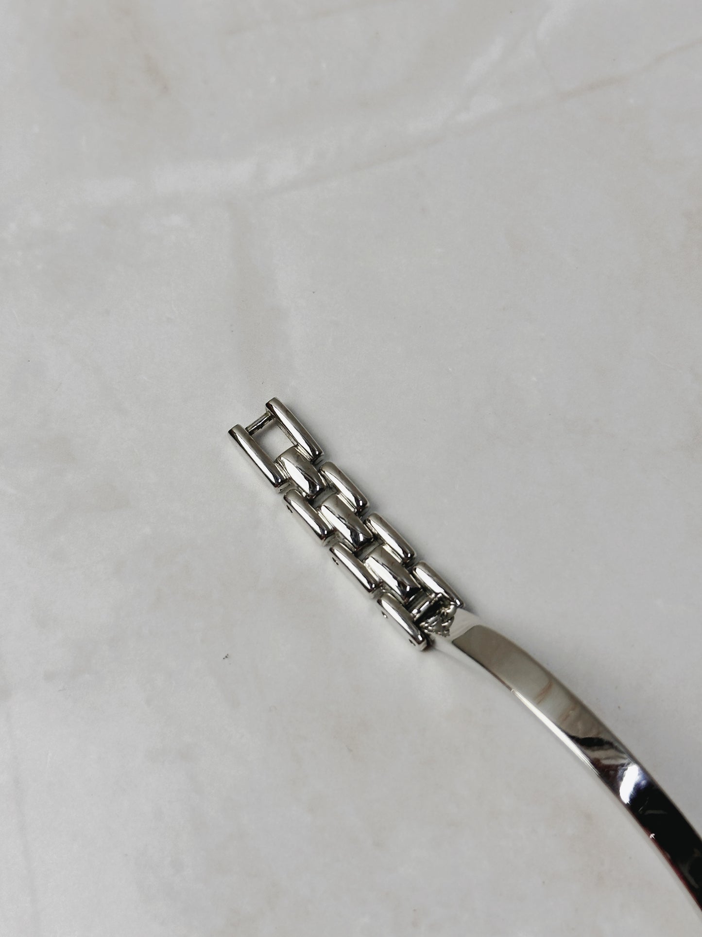 Côte d’Azur Rectangular Watch – Crystal Bezel – Silver Tone Bangle Bracelet – Quartz – New Battery