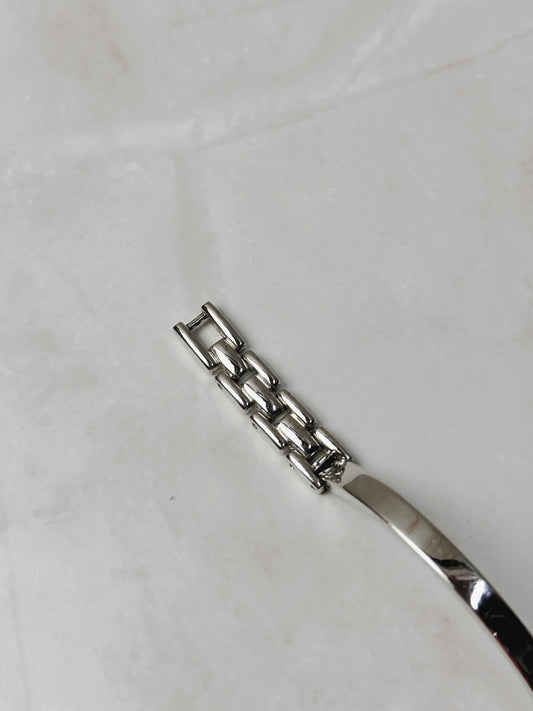 Côte d’Azur Rectangular Watch – Crystal Bezel – Silver Tone Bangle Bracelet – Quartz – New Battery