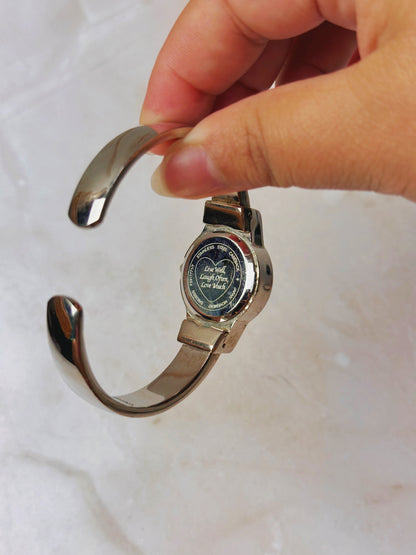 Love Heart Dial Watch – Blue Mother of Pearl Dial – Silver Tone Bangle Bracelet – Quartz – New Battery