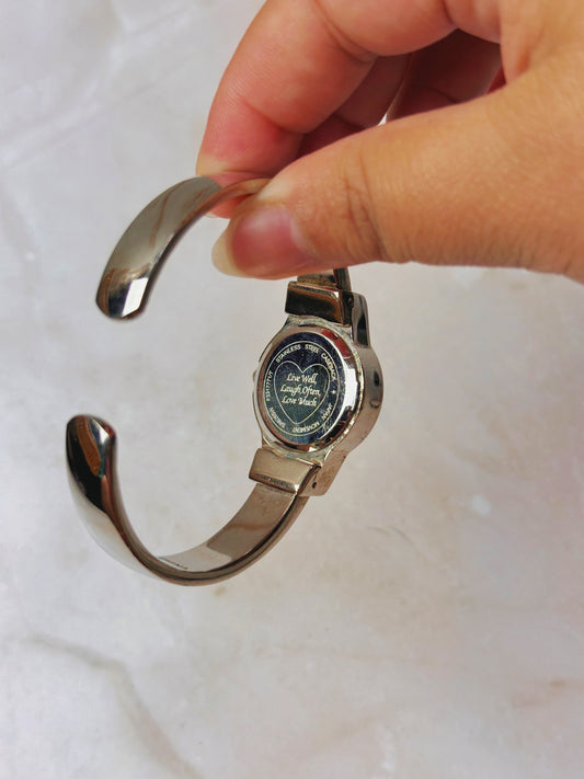 Love Heart Dial Watch – Blue Mother of Pearl Dial – Silver Tone Bangle Bracelet – Quartz – New Battery