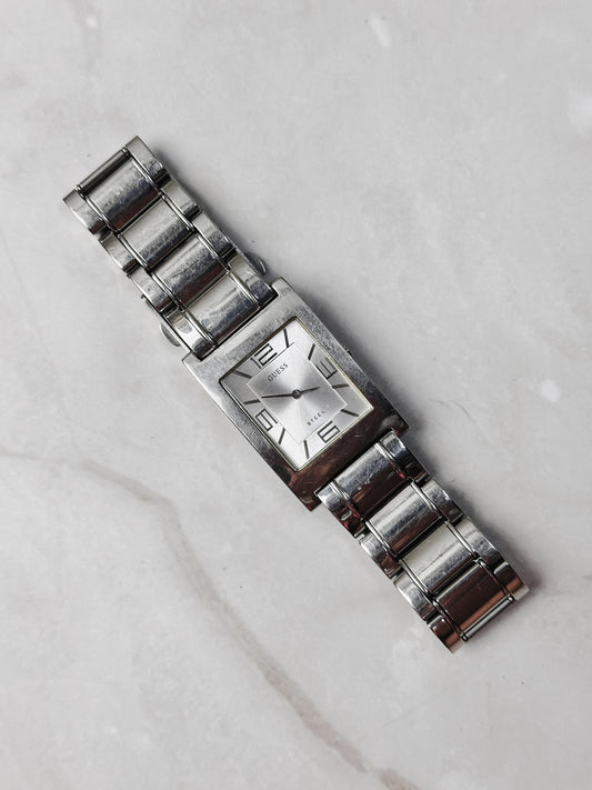 Guess Rectangular Watch – Stainless Steel – Silver Dial – Quartz – New Battery