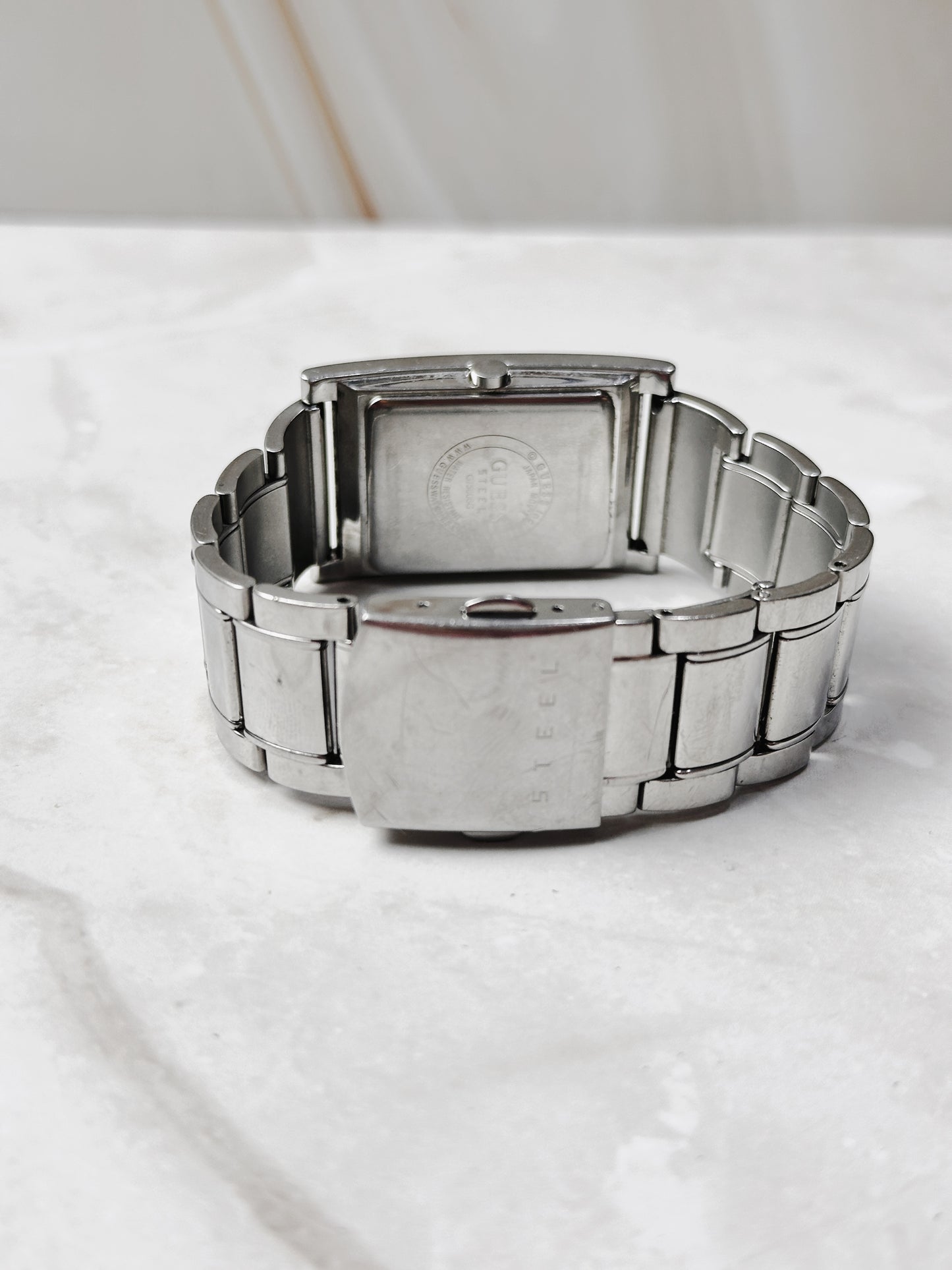 Guess Rectangular Watch – Stainless Steel – Silver Dial – Quartz – New Battery