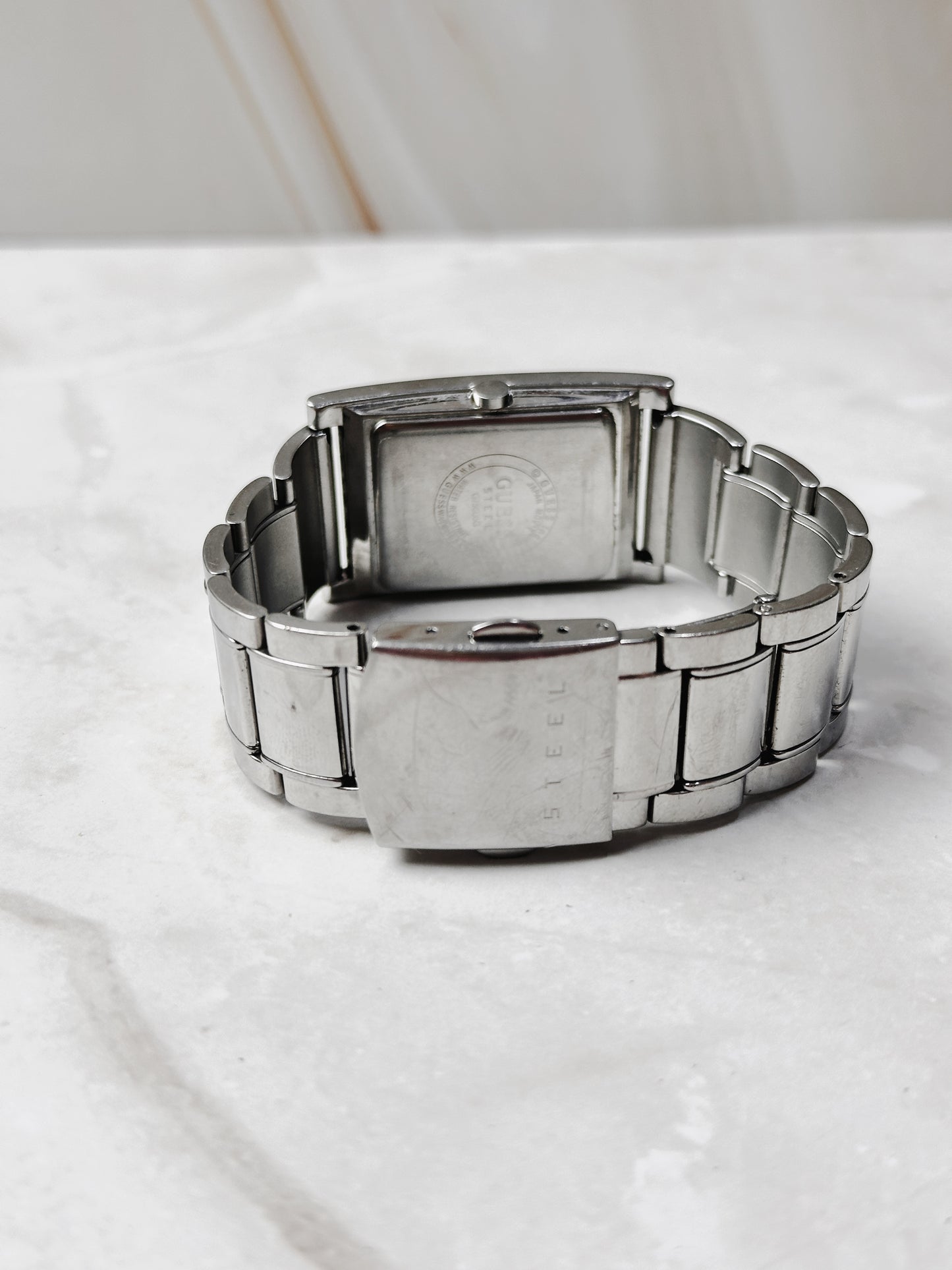 Guess Rectangular Watch – Stainless Steel – Silver Dial – Quartz – New Battery