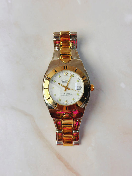 Geneva Gold Tone Unisex Watch – Date Window – Water Resistant – Quartz – New Battery