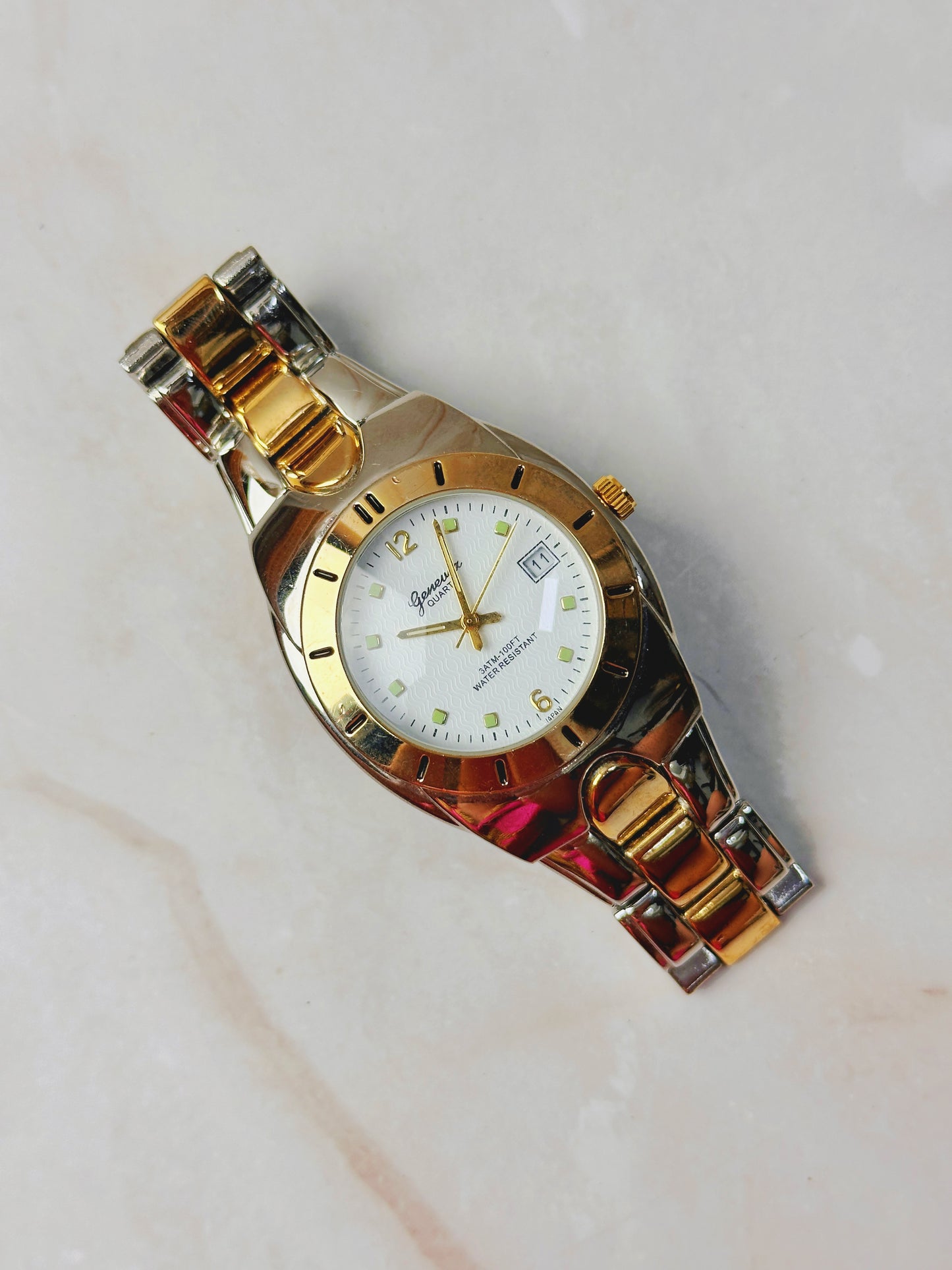 Geneva Gold Tone Unisex Watch – Date Window – Water Resistant – Quartz – New Battery