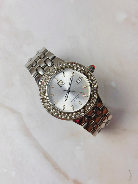 Nice Gift NYC Crystal Bezel Ladies Watch – Stainless Steel – Date Window – Quartz – New Battery