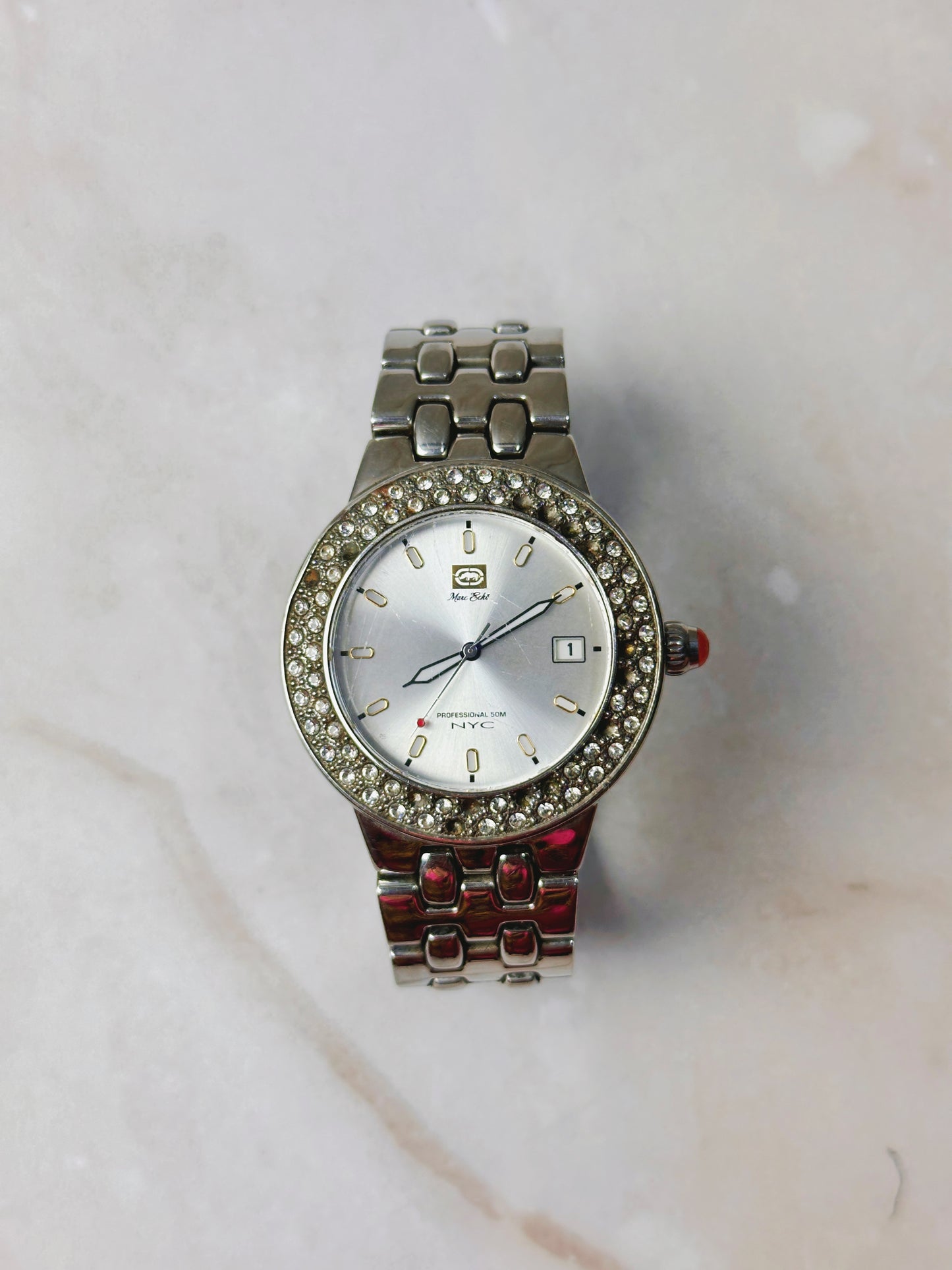 Nice Gift NYC Crystal Bezel Ladies Watch – Stainless Steel – Date Window – Quartz – New Battery
