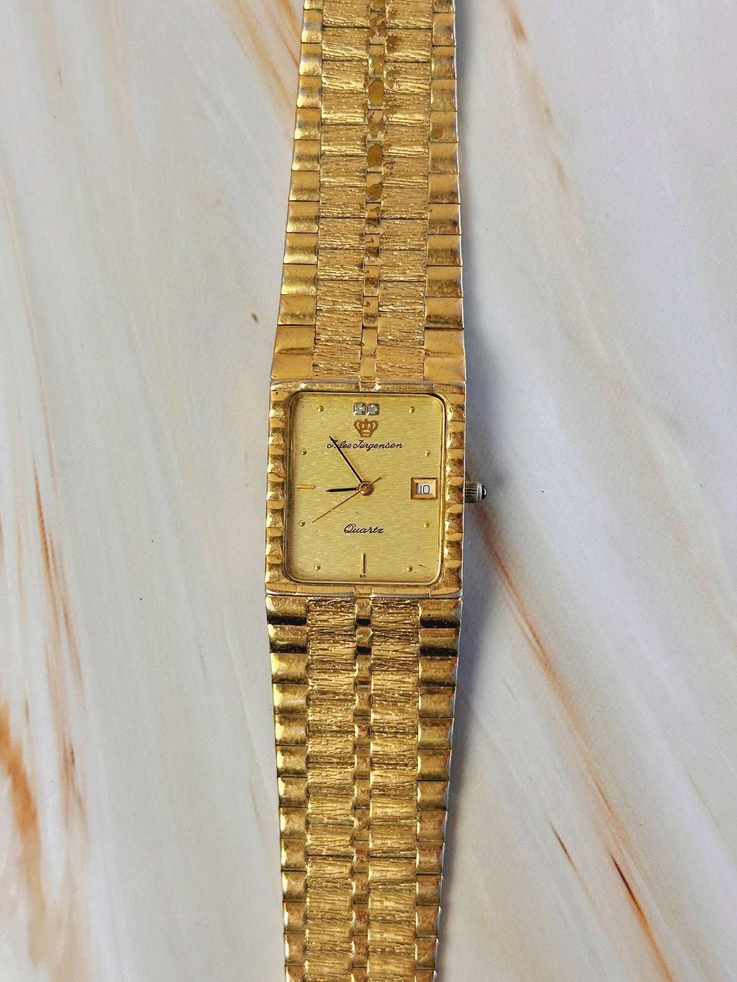 Jules Jurgensen Unisex Gold Tone Tank Style Watch – Date Window – Quartz Dress Watch