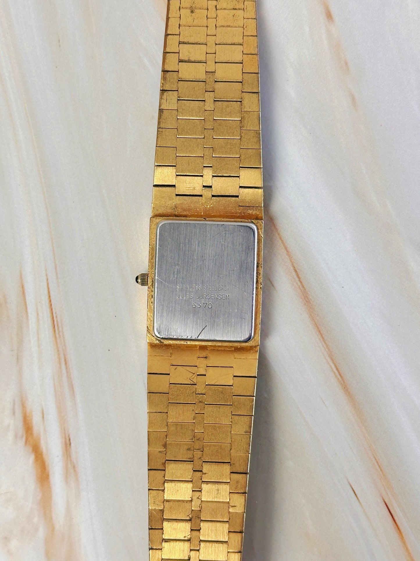 Jules Jurgensen Unisex Gold Tone Tank Style Watch – Date Window – Quartz Dress Watch