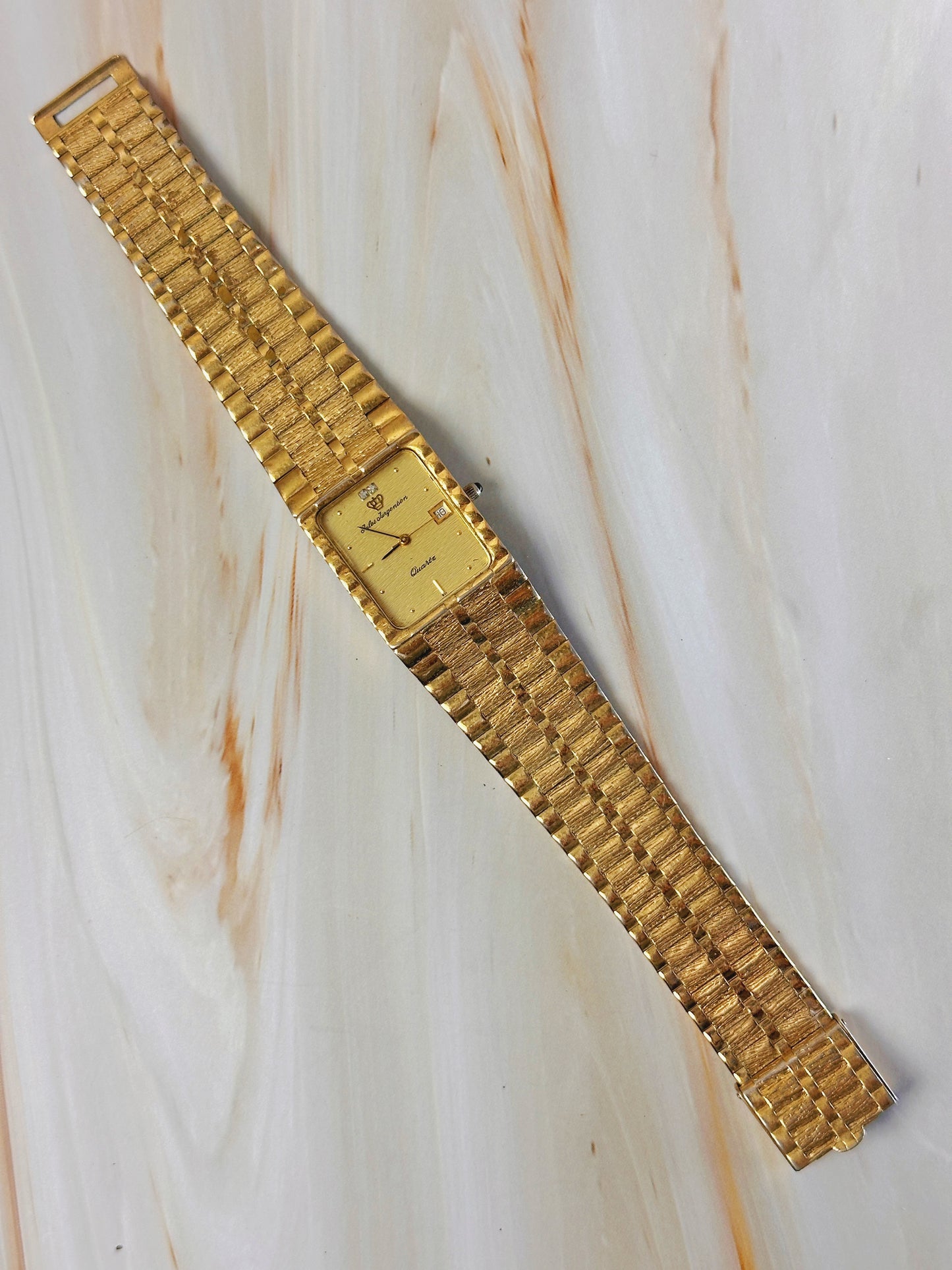 Jules Jurgensen Unisex Gold Tone Tank Style Watch – Date Window – Quartz Dress Watch