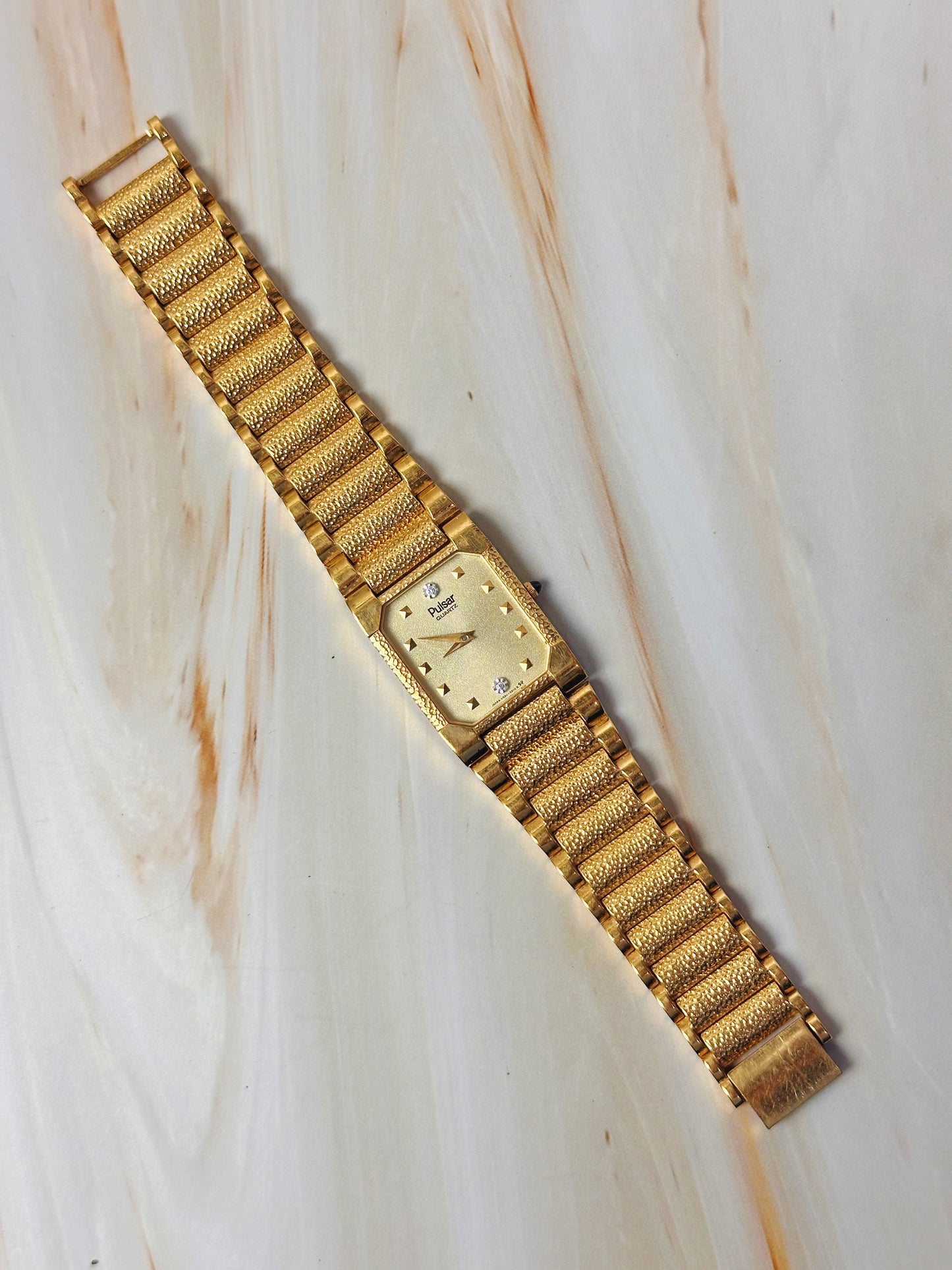 Pulsar Women’s Gold Tone Tank Style Watch – Diamond Accents – Quartz Dress Watch