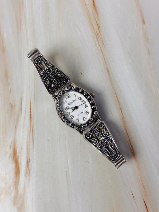 Willow Bay Vintage Style Women’s Watch – Marcasite Style Bracelet – Quartz – Slim Dress Watch