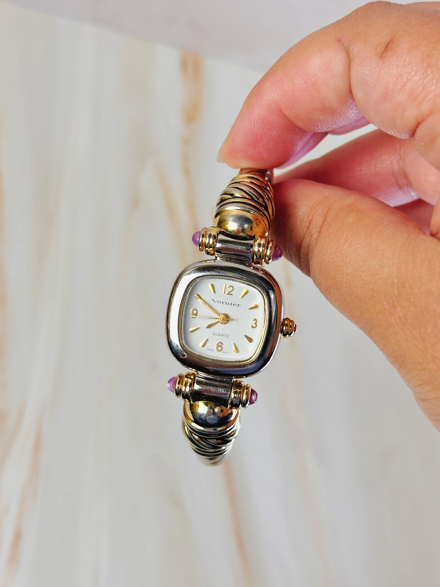 Vernier Women’s Cuff Bangle Watch – Two Tone Silver & Gold – Jewelry Style Quartz Dress Watch