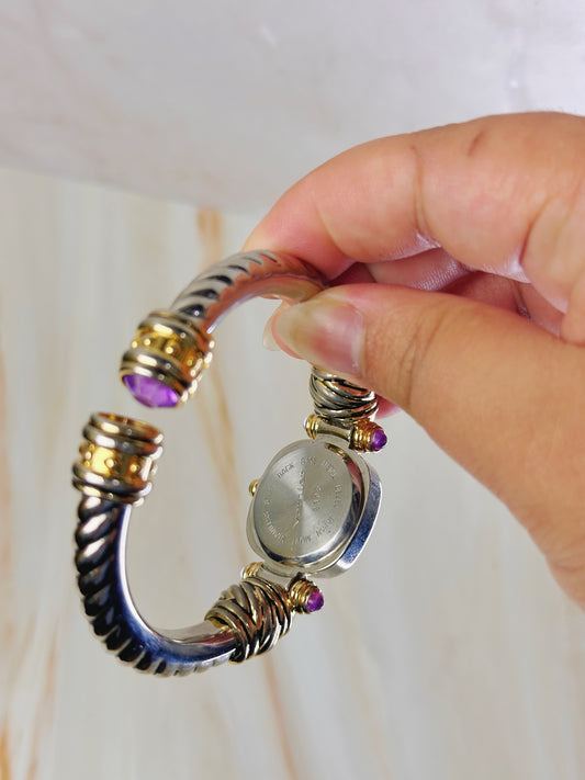 Vernier Women’s Cuff Bangle Watch – Two Tone Silver & Gold – Jewelry Style Quartz Dress Watch