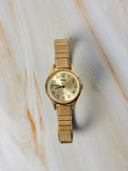Pulsar Women’s Gold Tone Classic Watch – Arabic Numeral Dial – Quartz Dress Watch