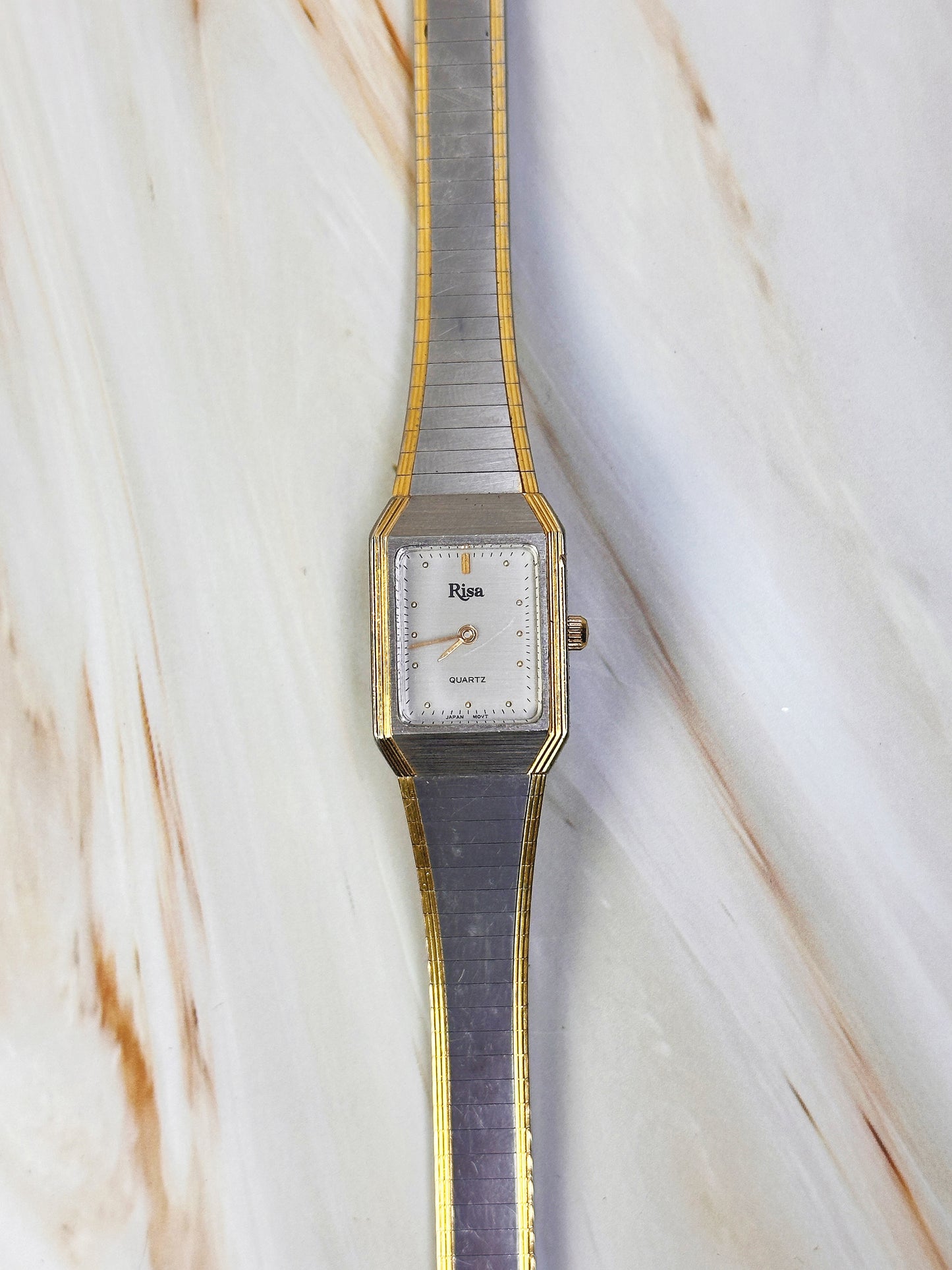 Risa Women’s Rectangular Dress Watch – Two Tone Gold & Silver – Slim Tank Style Quartz