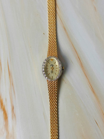 Jules Jurgensen Women’s Gold Tone Oval Watch – Crystal Bezel – Quartz Dress / Jewelry Watch