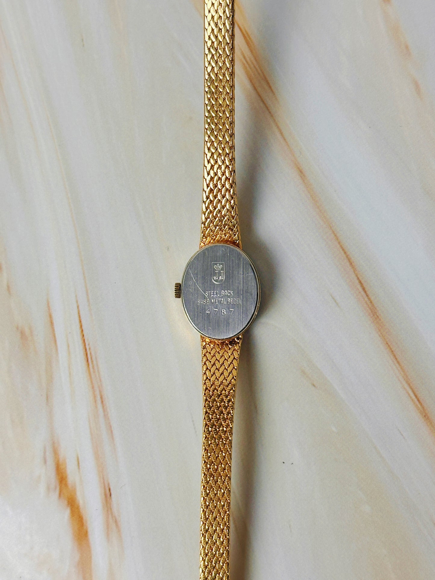 Jules Jurgensen Women’s Gold Tone Oval Watch – Crystal Bezel – Quartz Dress / Jewelry Watch
