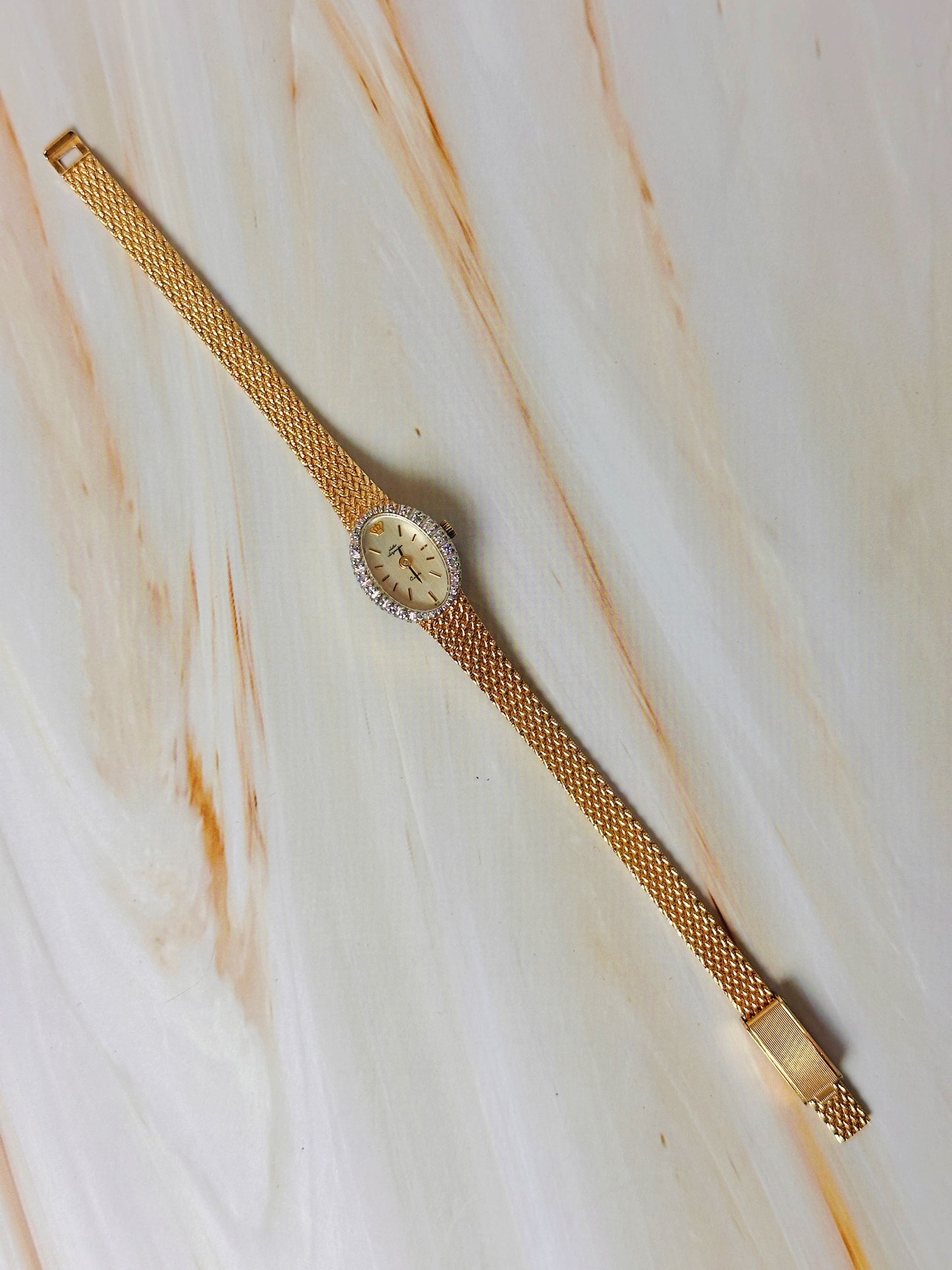 Jules Jurgensen Women’s Gold Tone Oval Watch – Crystal Bezel – Quartz Dress / Jewelry Watch