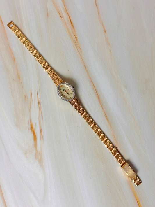 Jules Jurgensen Women’s Gold Tone Oval Watch – Crystal Bezel – Quartz Dress / Jewelry Watch