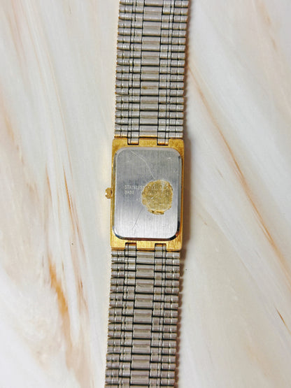 Elgin Gold Tone Tank Style Watch – Diamond Accents – Quartz Dress Watch (Unisex)