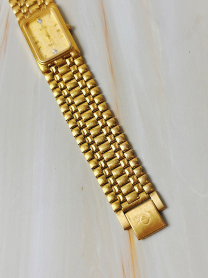 Elgin Gold Tone Tank Style Watch – Diamond Accents – Quartz Dress Watch (Unisex)