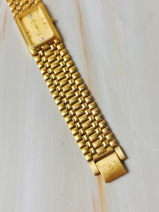 Elgin Gold Tone Tank Style Watch – Diamond Accents – Quartz Dress Watch (Unisex)