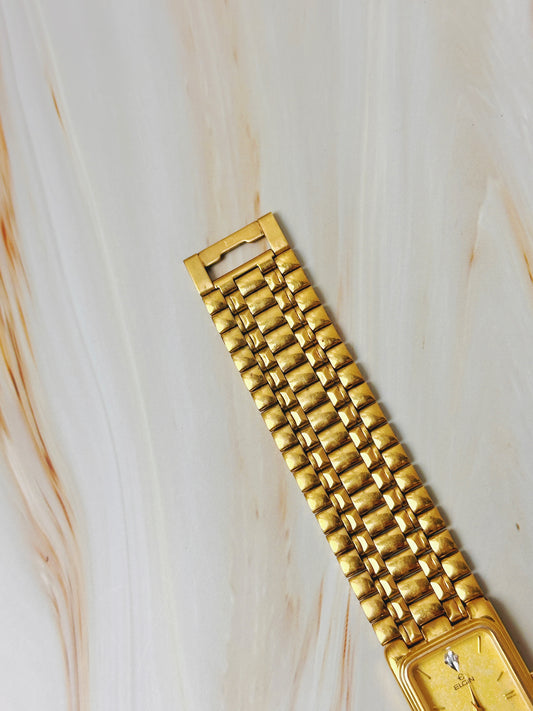 Elgin Gold Tone Tank Style Watch – Diamond Accents – Quartz Dress Watch (Unisex)