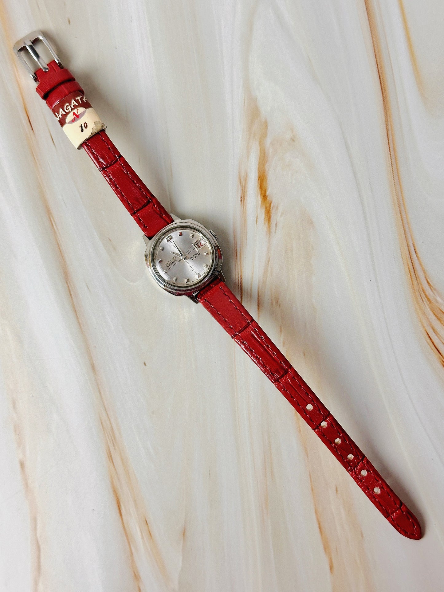 Vintage Seiko Automatic Women’s Watch – 17 Jewels Hi-Beat – Day Date – New Red Strap
