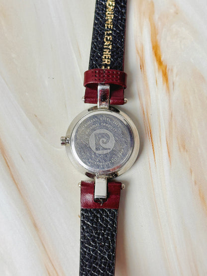 Pierre Cardin Women’s Crystal Bezel Watch – White Dial – Red Leather Strap – Quartz Dress Watch