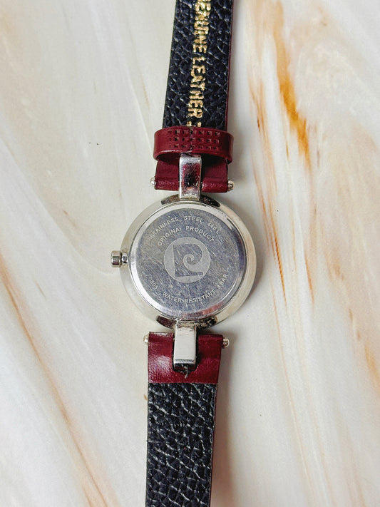 Pierre Cardin Women’s Crystal Bezel Watch – White Dial – Red Leather Strap – Quartz Dress Watch